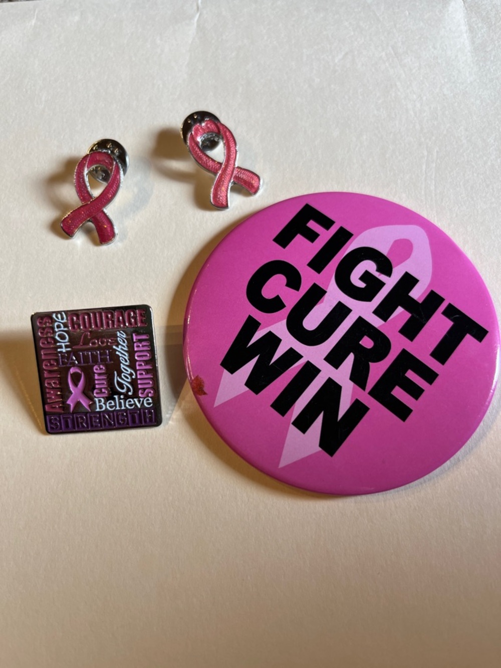 Pink Breast Cancer Awareness Ribbon Pin Set